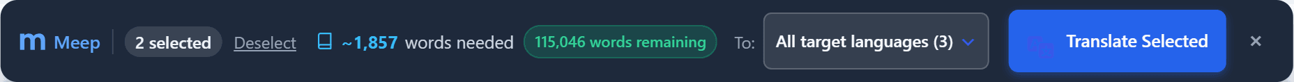 Meep floating quick translate toolbar detail