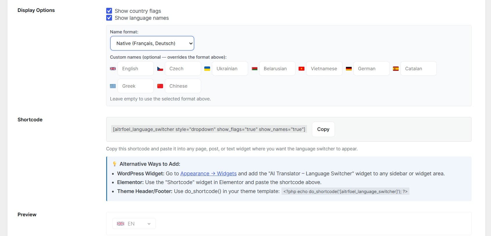Customizing the multilingual language switcher in WordPress