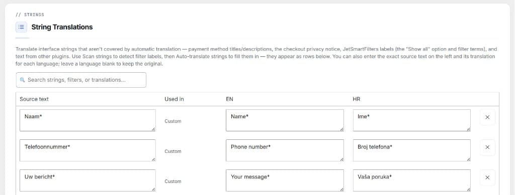 Real-time live search in String Translations table